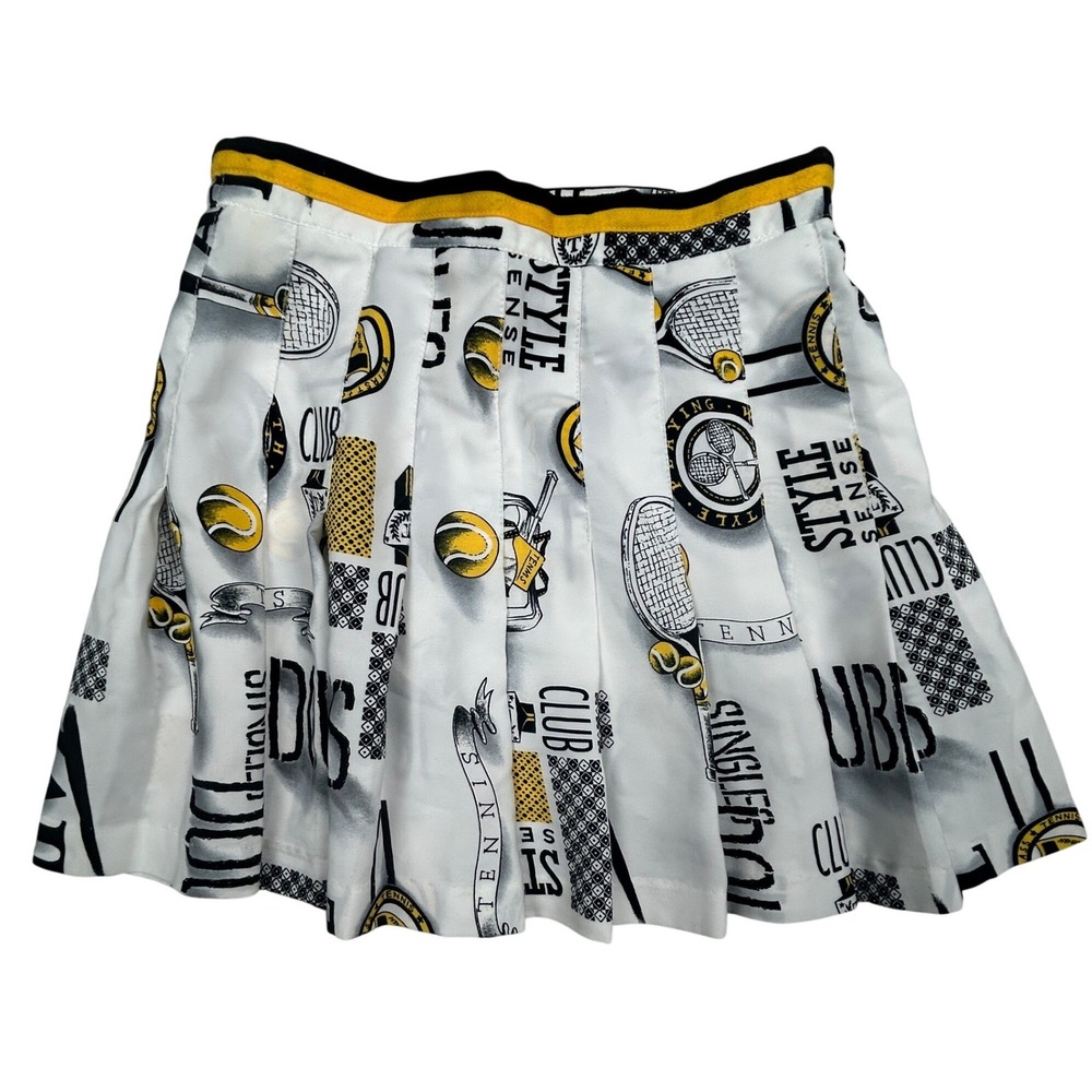 ail Tennis Skirt Womens 4 White Yellow Black Pleated Graphic Made USA